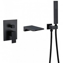 Waterfall Bath Filler Taps with Single Lever Handle, Modern Wall Mounted Bath Shower Mixer Tap with Handshower Matte Black