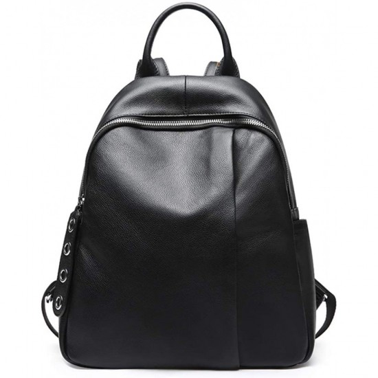 Genuine Leather Womens Black Backpack Casual Travel Ladies Daypack Multipurpose Fashion Bag (Black)