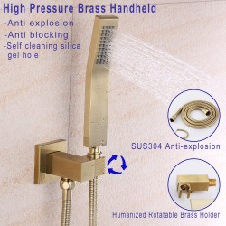 Waterfall Tub and Shower Faucet with Handheld 10 inches Rain Shower Fixtures Rough-in Valve Included Brass Shower System Brushed Gold