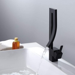Modern Creative Design Single Lever Handle 1-Hole Bathroom Sink Faucet with Waterfall Spout (Black)