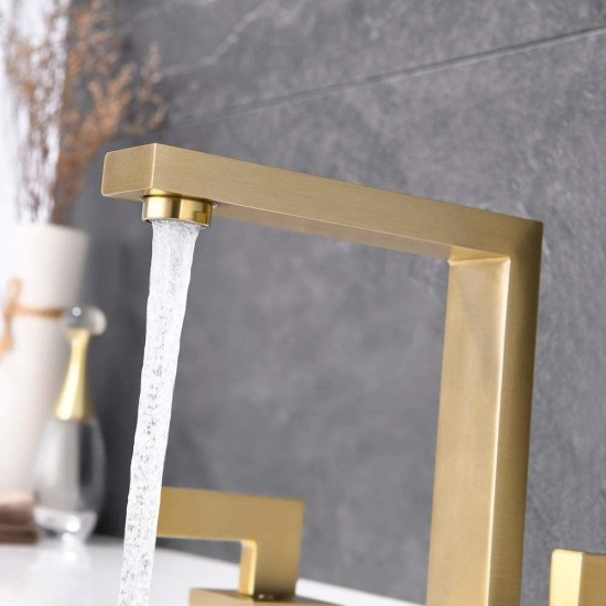 Commercial Bathroom Sink Faucet 3 Hole Two Handle Widespread Lavatory Faucets Deck Mount Basin Mixer Tap Faucet (Brushed Gold)