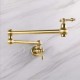 Brushed Gold Finish Kitchen Sink Brass Wall Mount Single Hole Two Handle Pot Filler Folding Faucet