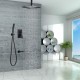 Shower System with Tub Spout, Bathroom Wall Mounted Shower Set with High Pressure 10'' Rain Shower Head and Handheld, Contain Shower Faucet Rough-in Mixer Valve, Black
