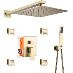 12-inch Rainfall Showerhead with Handheld Shower, Bathroom Massage Body Spray Shower System Brushed Gold