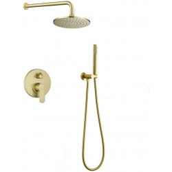 10-inch Round Rain Shower Head with Handheld 2-way Mixer Shower System Brushed Gold, Rough-in Valve Body and Trim Included