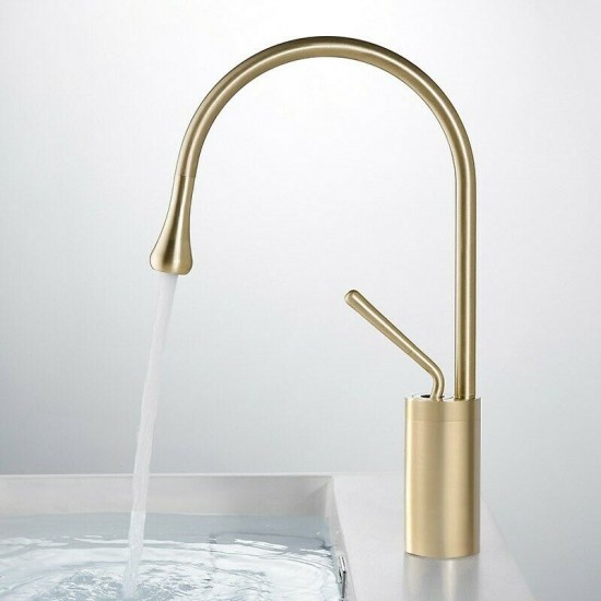 Bathroom Vessel Sink Faucet High Arc Single Handle 1-Hole Solid Brass Lavatory Vanity Sink Faucet,Brushed Gold