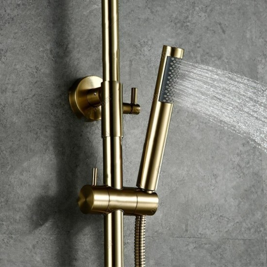 Brushed Gold Solid Brass Bathroom Shower Set 10" Rainfall Shower Head Faucet