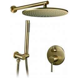 Solid Brass Shower Set Bathroom Round Head Faucet Luxury Gold HandShower Diverter Mixer Golden Handheld Spray Set