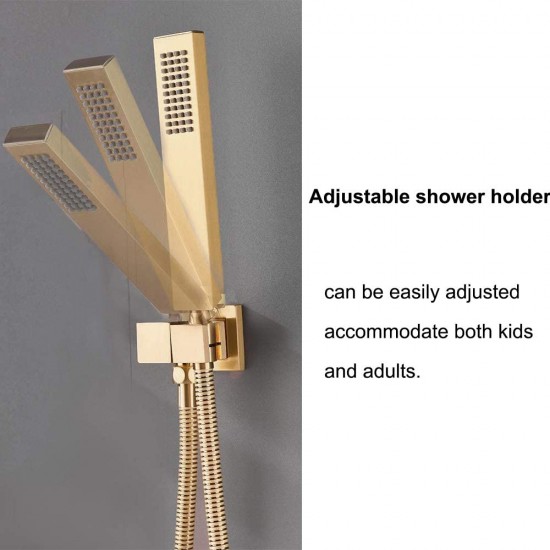 Bathroom Body Brass Brushed Gold 12 Inch Ceiling Rainfall Shower System Body Jet Mixer Set
