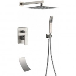 Shower System Waterfall Tub Shower Faucet Set with 10'' Rain Shower Head and Handheld Brushed Nickel
