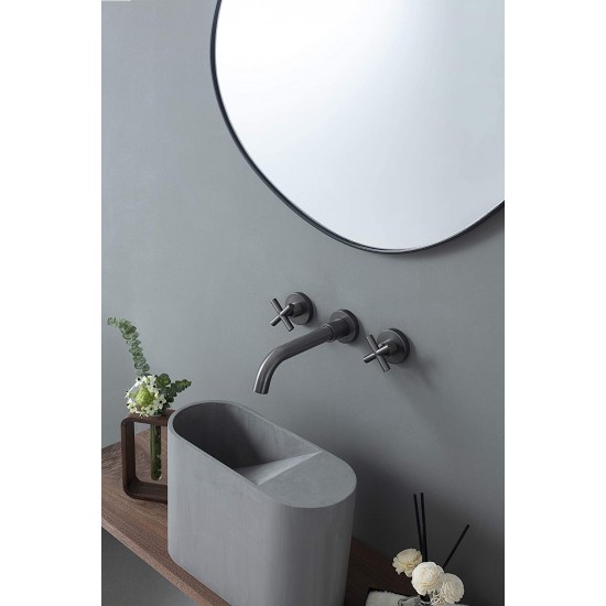 Brushed Dark Grey Bathroom Faucet Double Handle Wall Mount Sink And Rough In Valve Included - Gray Bathroom Sink Accessories