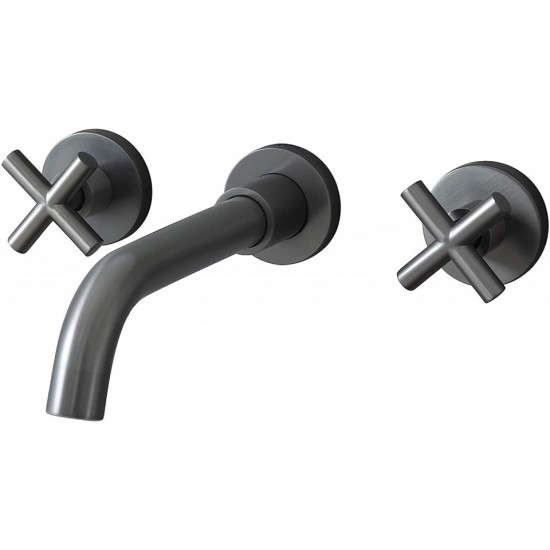 Double Handle Bathroom Faucet, Wall Mount Bathroom Sink Faucet and Rough in Valve Included Brushed Dark Grey
