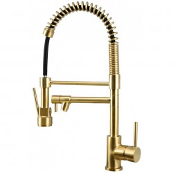 Kitchen Faucet, Spring Faucet, Kitchen Sink Faucet with Pull Down Brass Sprayer, High Arc Single Handle Kitchen Sink Faucet Gold