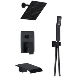 Shower System Matte Black Wall Mount Bathroom Shower Fixtures with 8 inch Rain Shower Head and Waterfall Tub Spout Bathtub Faucet