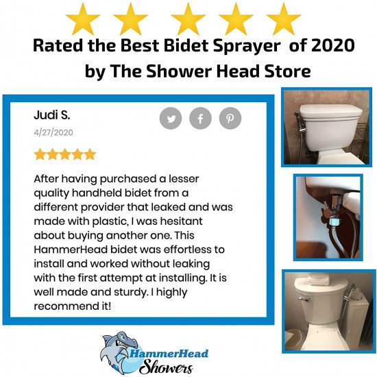 Bidet Sprayer Set for Toilet Hand held Sprayer with T-Valve, Hose and Holder - Easy to Install - Support Wall or Toilet Mount (Chrome)