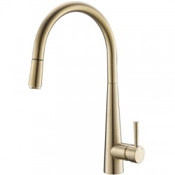 Kitchen Pull-Out Faucet Single Handle Kitchen Sink Faucet Brass Brushed Gold Curved Kitchen Sink Tap