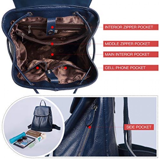 Genuine Leather Backpack for Women Elegant Ladies Travel Shoulder Bag Black