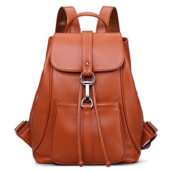 New Women Real Genuine Leather Backpack Purse vintage SchoolBag (Black)