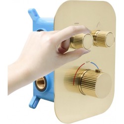 Brushed Gold 2 Way Thermostatic Shower Diverter Valve Solid Brass, Adjustable Flow, Temperature Control Mixer Valve, Perfect for Bathroom Renovation and Complete Shower Mixer Valve Trim Kit