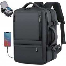 Travel Backpack, Expandable 40L Carry On Backpack Flight Approved For Men Women, 17 Inch Laptop Backpack With USB Charging Port Extra Large Luggage Suitcase Waterproof College School Computer Backpack Business Bag Heavy Duty Backpack, Black