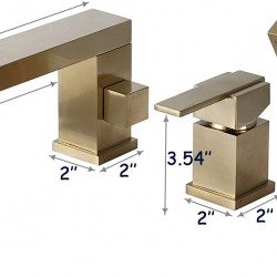 Bathroom Basin Faucet, Large Flow Rate Bathtub Faucet, Square Brushed Gold Deck Mounted Multifunction 3-holes Roman Tap Set With Handheld Shower + Switch + Spout