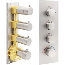 Heavy Solid Brass Concealed 3-Outlet Thermostatic Shower Diverter Mixer Valve Brushed Nickel, Can Run Simultaneously, Flows Can Be Controlled