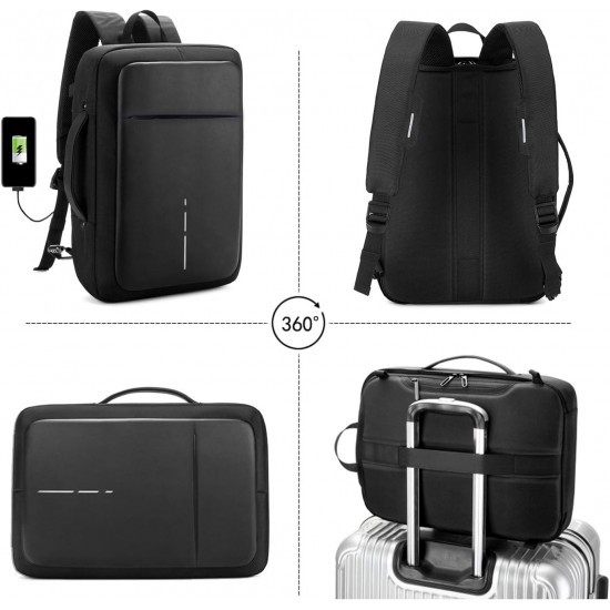 Men's Backpack Handbag Shoulder Bag Business USB Laptop Rucksack Student Casual Daypack Waterproof Polyester Black