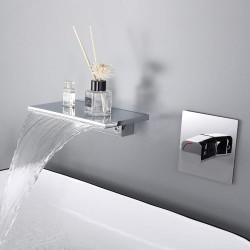 Modern Single Handle Wall Mounted Waterfall Bathroom Sink Faucet in Chrome