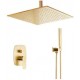 Bathroom Brass 12 Inch Ceiling Mount Rain Mixer Rainfall Shower Faucet System Combo Set Brushed Gold
